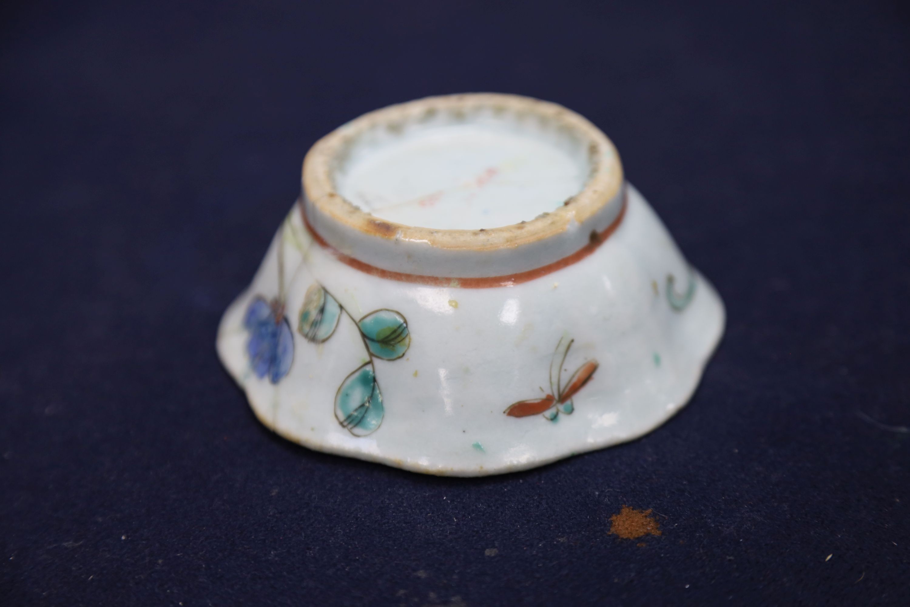 A Chinese cloisonne doucai bowl, 10.4cm and a famille rose dish